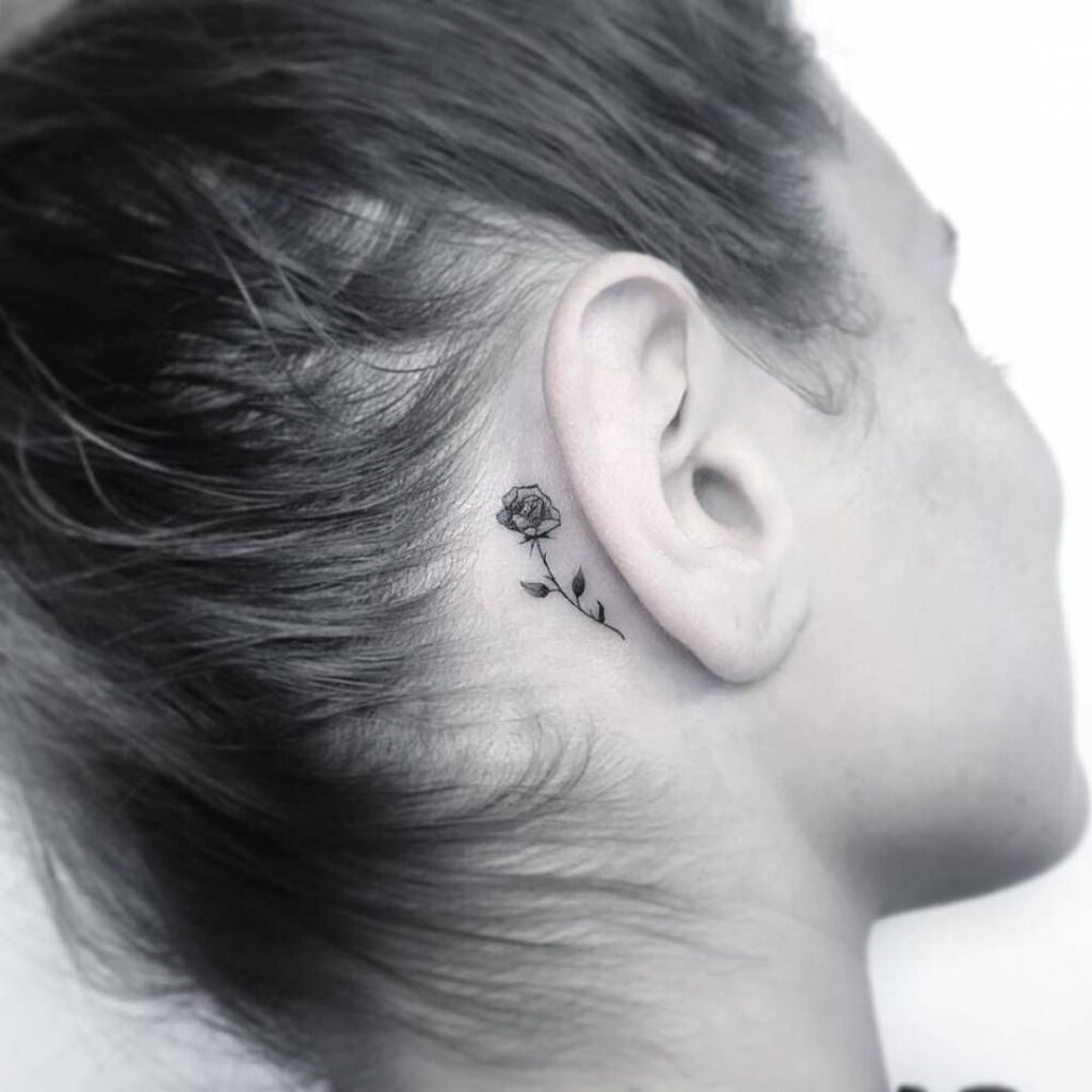 Small Black Rose Behind Ear Tattoo Tattoo Design