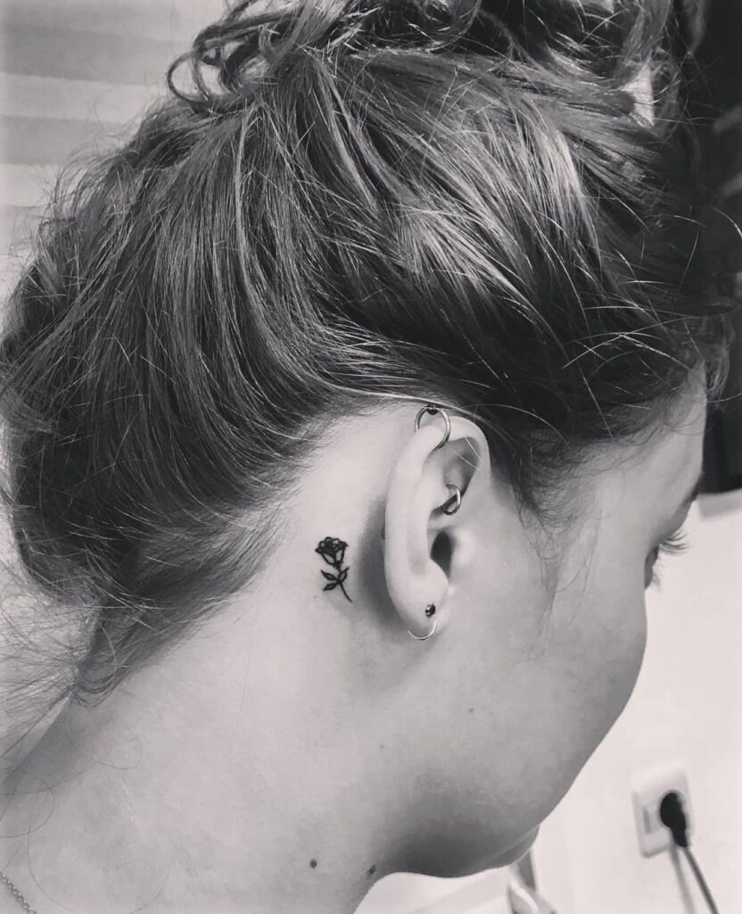 Special Date Vertical Numbers Behind the Ear Tattoo Design