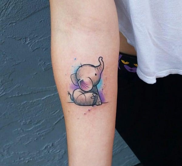 For those looking for something a little more playful and, this colorful baby elephant tattoo is a fun and cute choice.