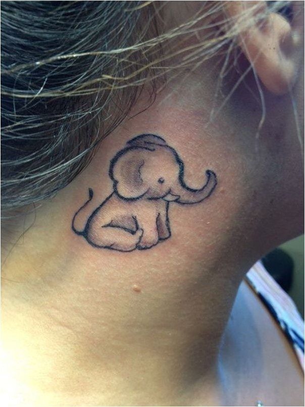 This unique and adorable baby elephant tattoo placed behind the ear offers a sweet and minimalist design.