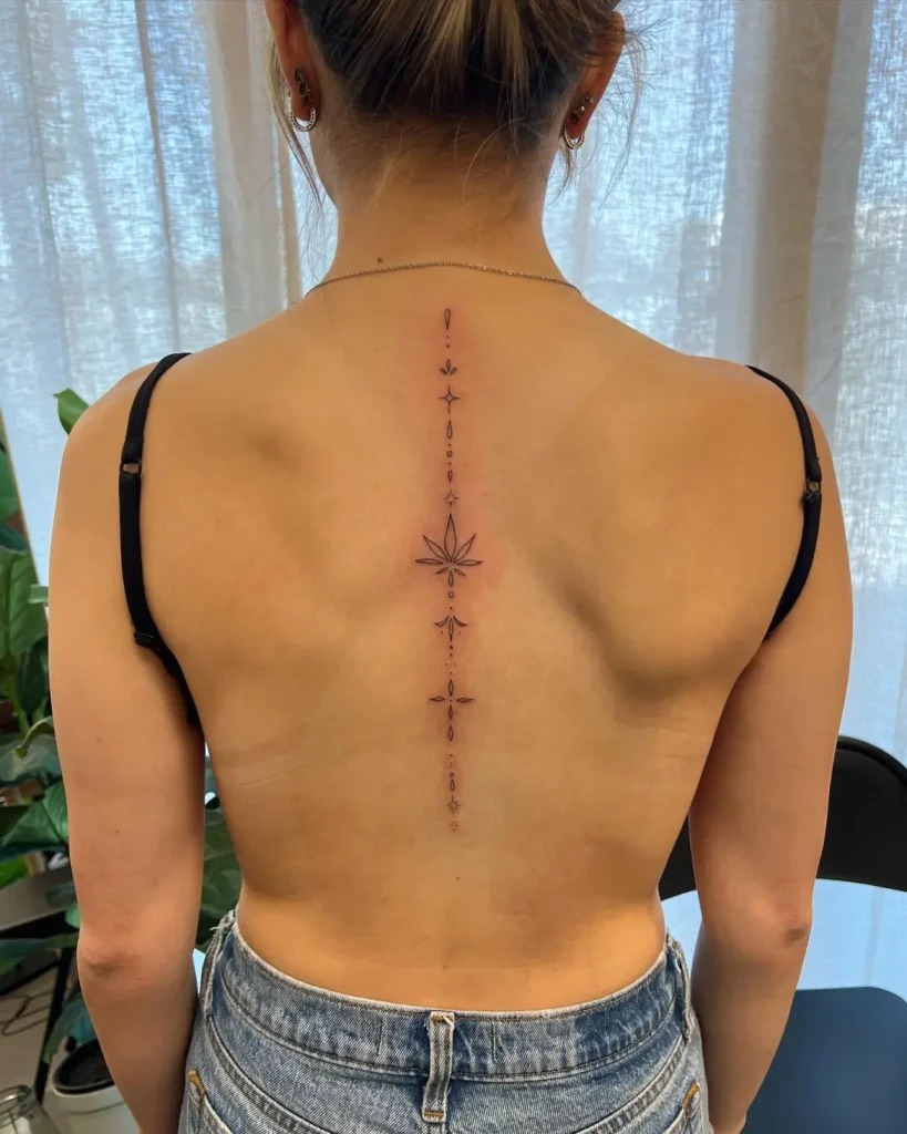 Linear Floral Spine Tattoo Tattoo Design