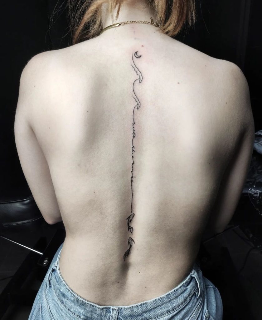 Lotus with Cascading Script Tattoo Design