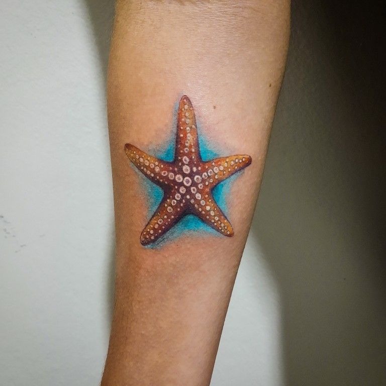 Long Blue Starfish Leg Statement Tattoo Tattoo Design