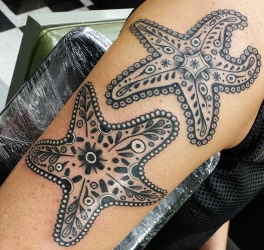 Ornamental Blackwork Starfish Pair Tattoo Design