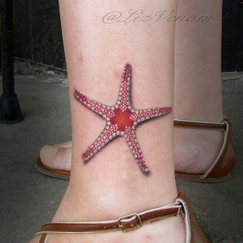 Textured Black and Grey Starfish Arm Tattoo Tattoo Design