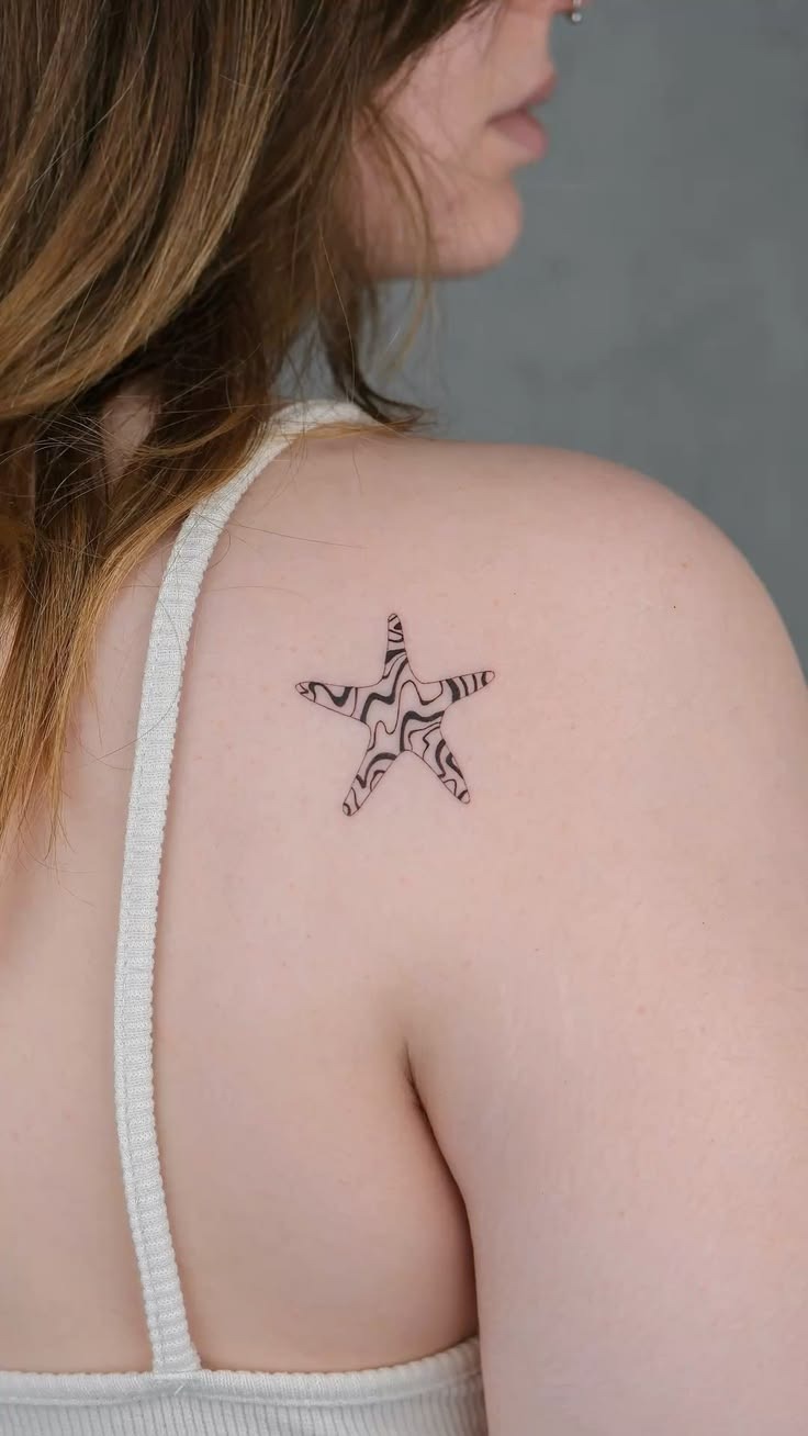 Tiny Seashell and Starfish Micro Tattoo Tattoo Design