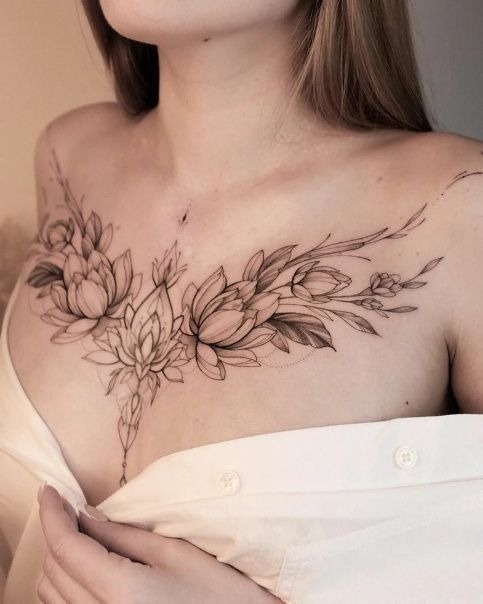 Delicate Lotus and Magnolia Trio Tattoo Design