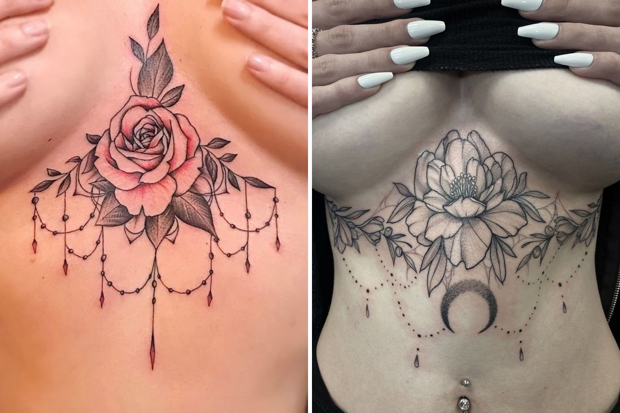25 Sternum Tattoo Ideas For Women With Butterfly Snake Fine Line Gothic And Floral Styles Featured Lookbook Collage