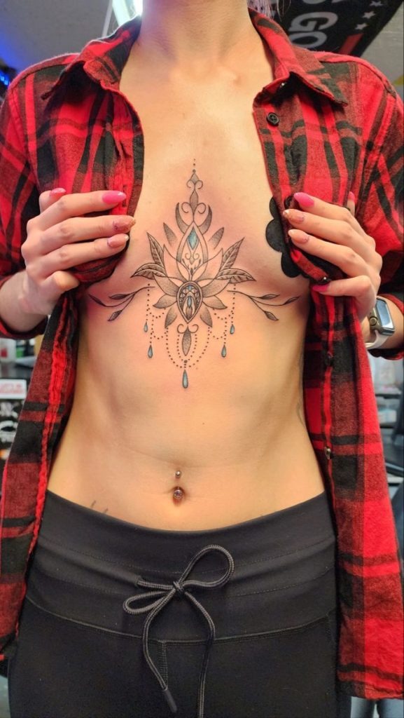 Lotus and Gem Drop Mandala Tattoo Design