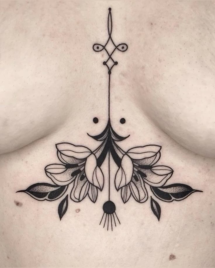 Moon and Blossoms Collar Adornment Tattoo Design