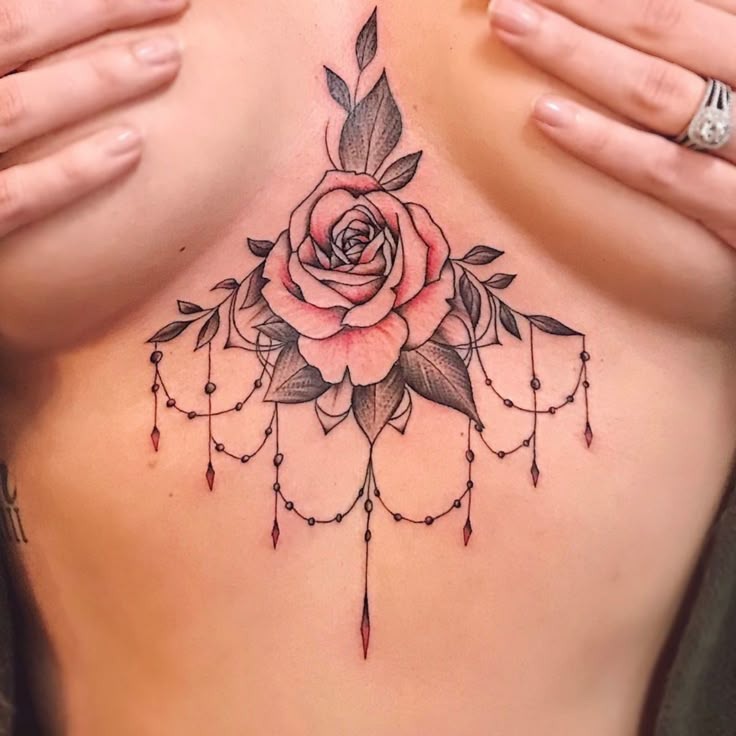Romantic Rose with Ornamental Drapes Tattoo Design