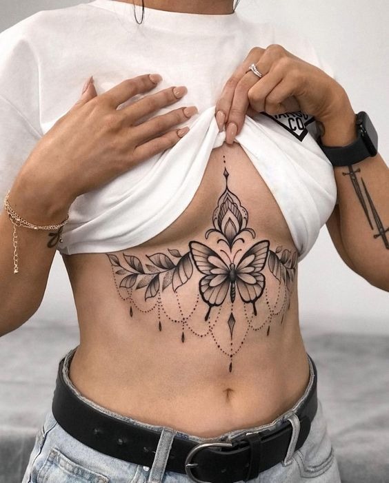 Watercolor Bellflowers Underbust Tattoo Design