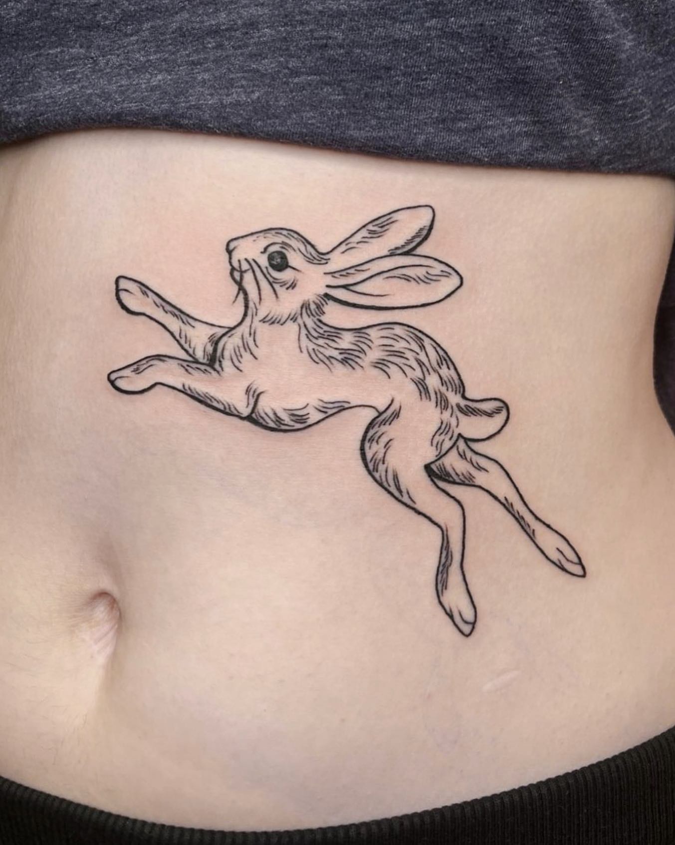 Leaping Rabbit Stomach Tattoo Tattoo Design