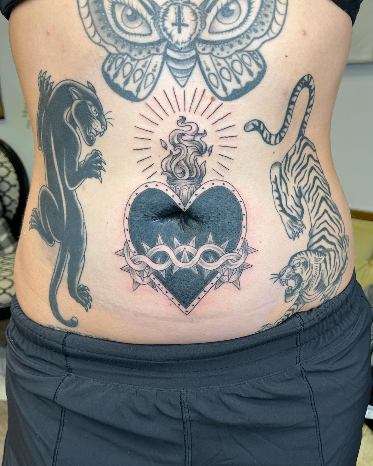 Moth and Wildflower Stomach Tattoo Tattoo Design