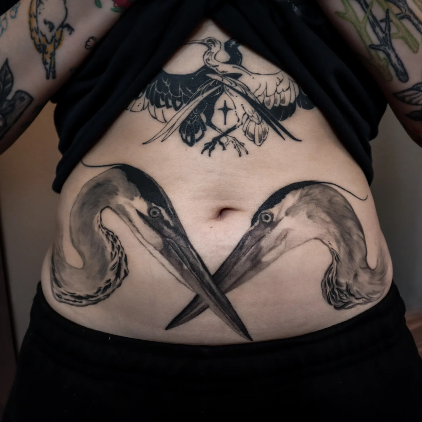 Spider and Woman Face Stomach Tattoo Tattoo Design