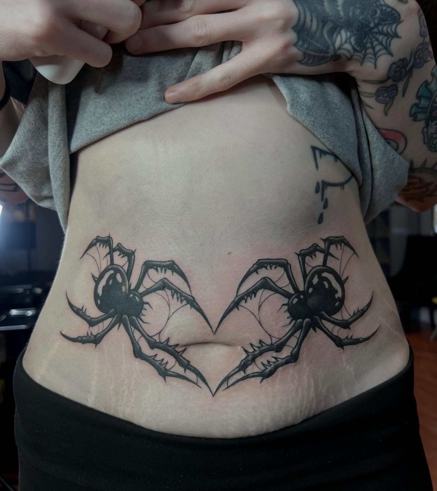 Twin Spider Lower Stomach Tattoo Tattoo Design
