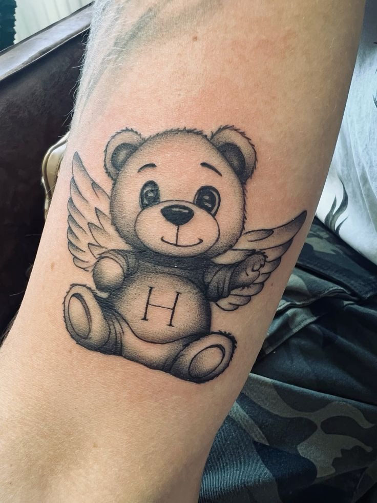 Angel Teddy with Initial Tattoo Design