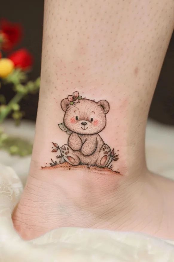 Feminine Teddy with Floral Touch Tattoo Design