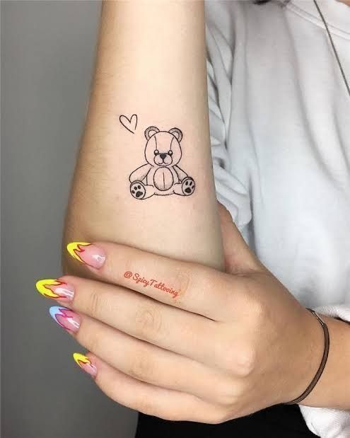 Minimal Outline Teddy Tattoo Design