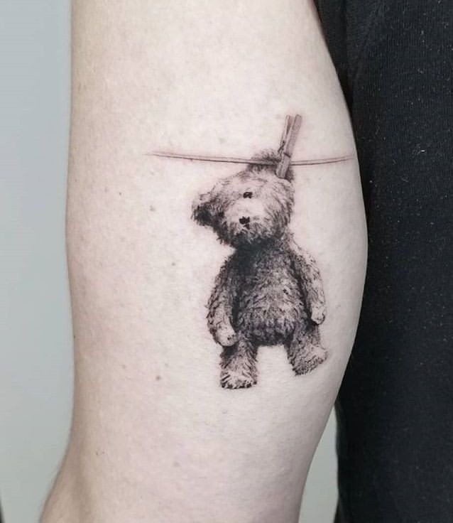 Teddy on Clothesline Tattoo Design
