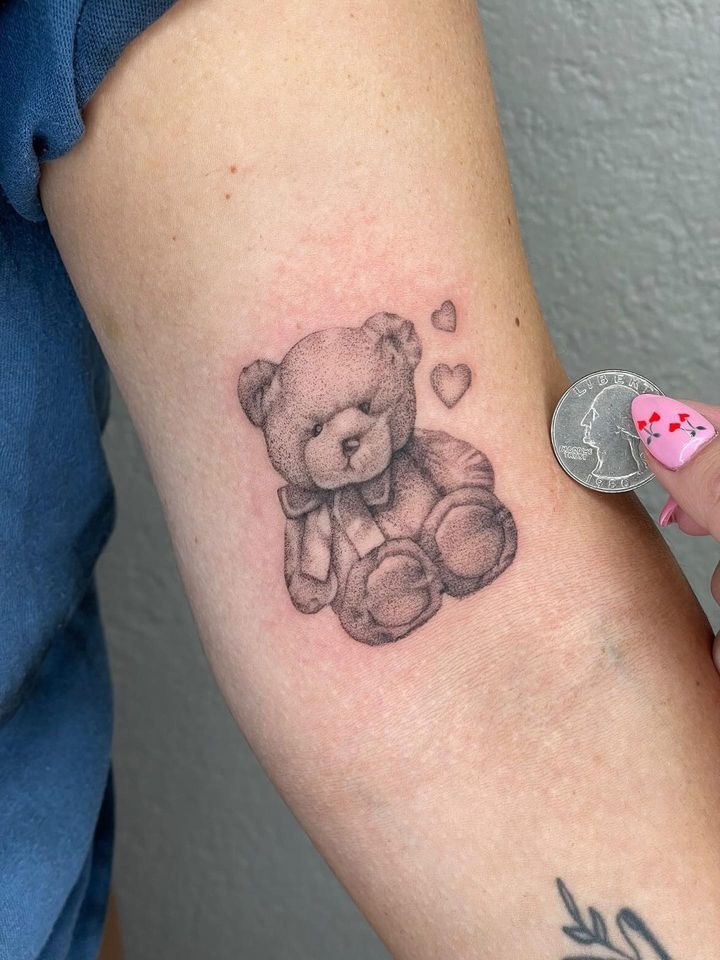 Teddy with Floating Hearts Tattoo Design
