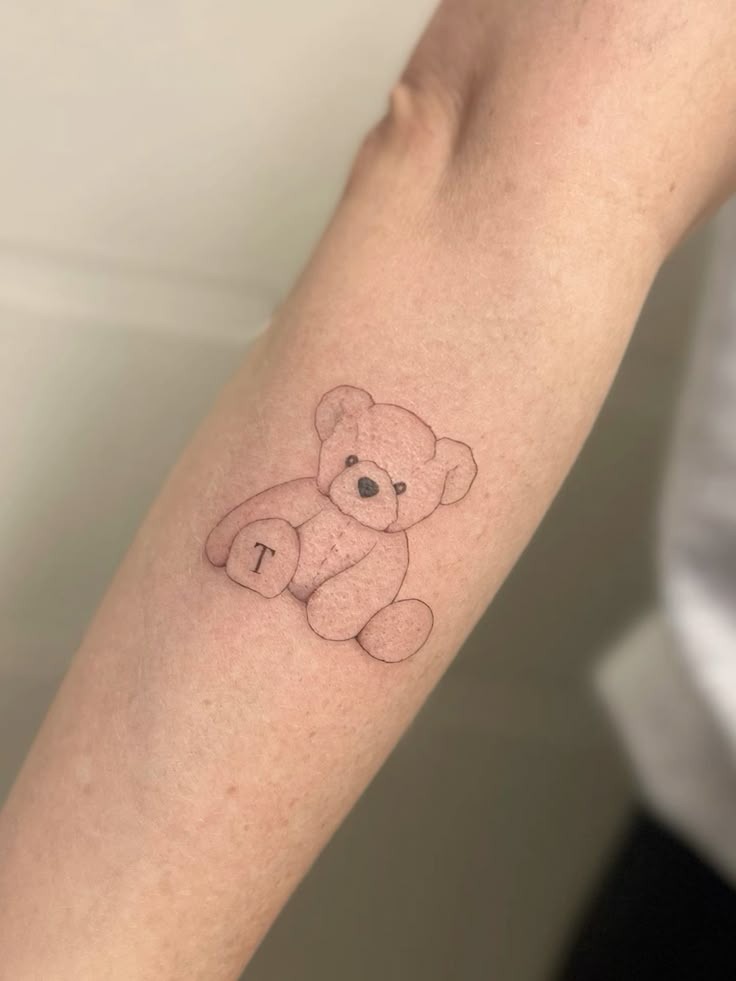 Tiny Teddy with Lettering Tattoo Design