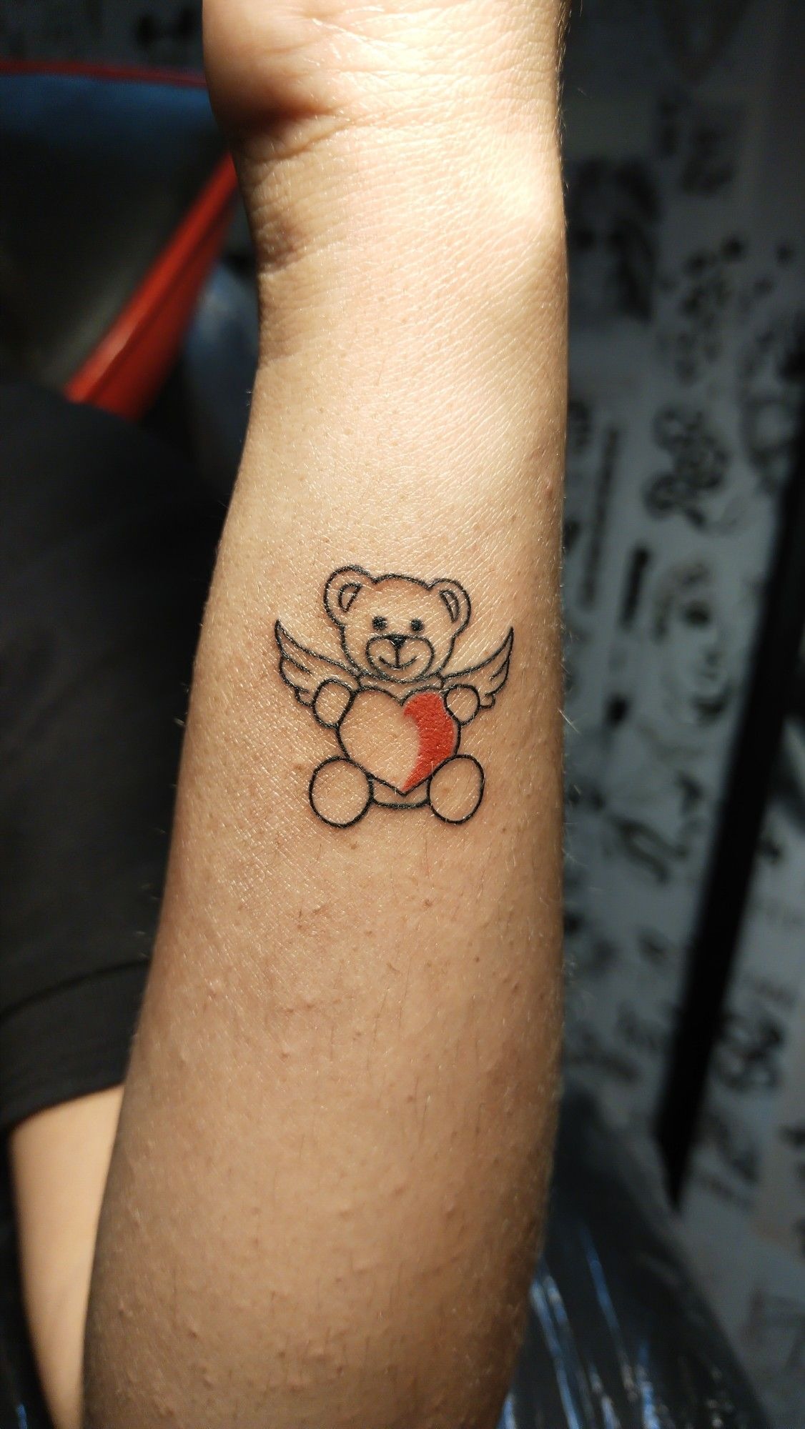 Winged Teddy with Heart Tattoo Design