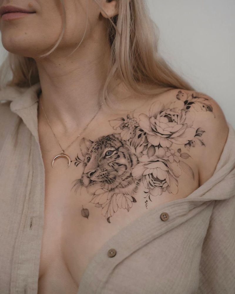 Bold and Fierce Back Tiger Tattoo Design