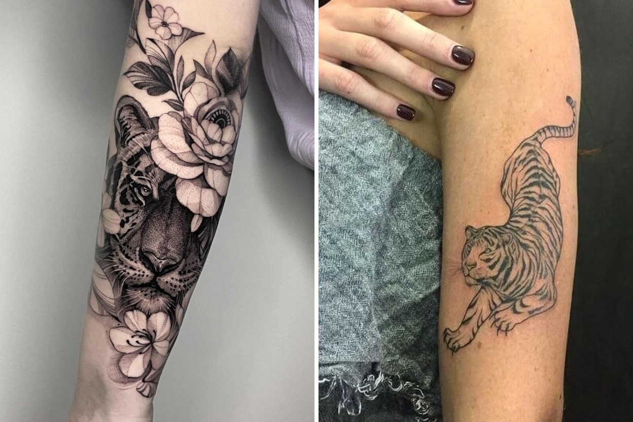 18+ Women Tiger Tattoo Ideas For Fierce and Feminine Designs Featured Lookbook Collage