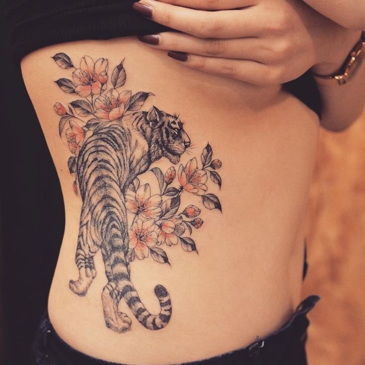 Floral Tiger Arm Tattoo Tattoo Design