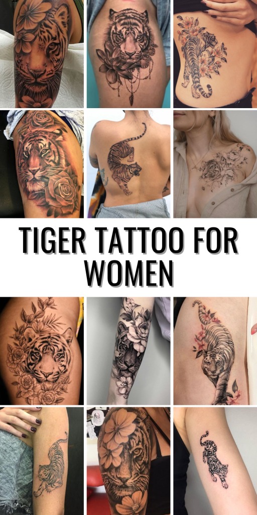 Large Floral Tiger Back Piece Tattoo Design