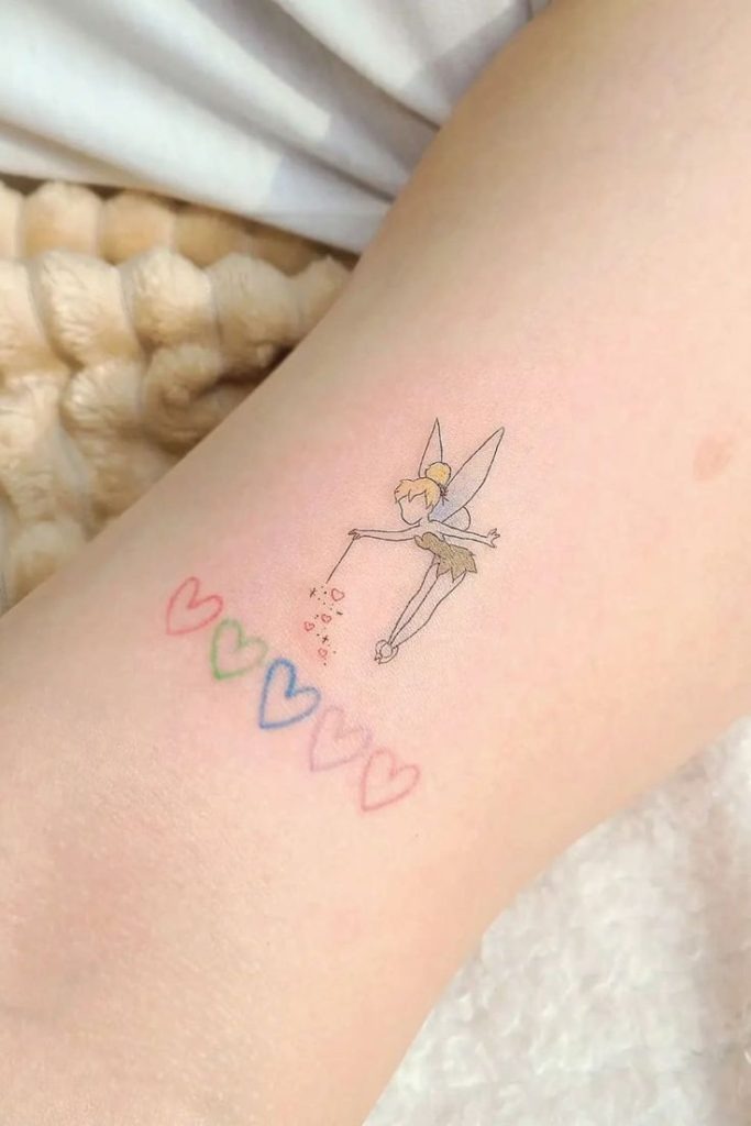 Colorful Tinkerbell with Hearts Tattoo Tattoo Design