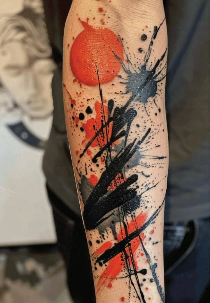 Abstract Chaos with Red Sun Tattoo Design