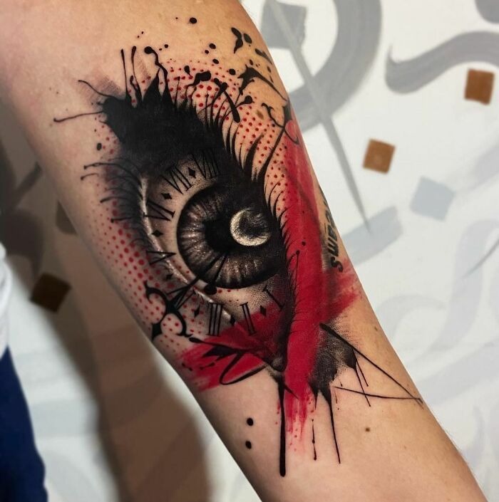 Clock Shattered by Time and Crows Tattoo Design