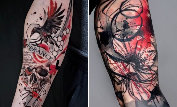 25 Trash Polka Tattoo Ideas for Women: Bold Red & Black Geometric Ink