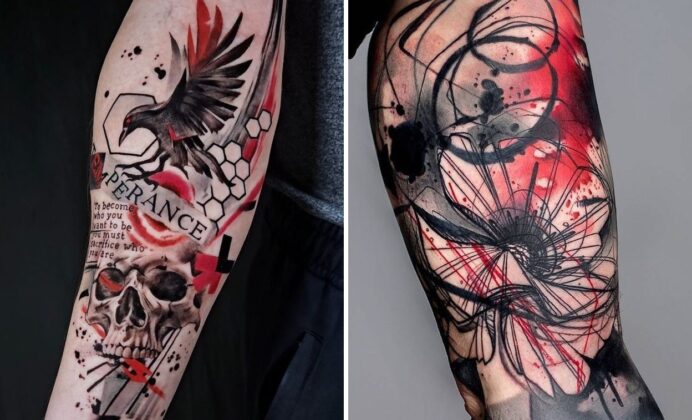 25 Trash Polka Tattoo Ideas for Women: Bold Red & Black Geometric Ink