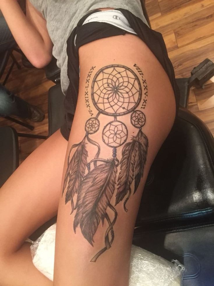 Dreamcatcher Tattoo on the Thigh Tattoo Design