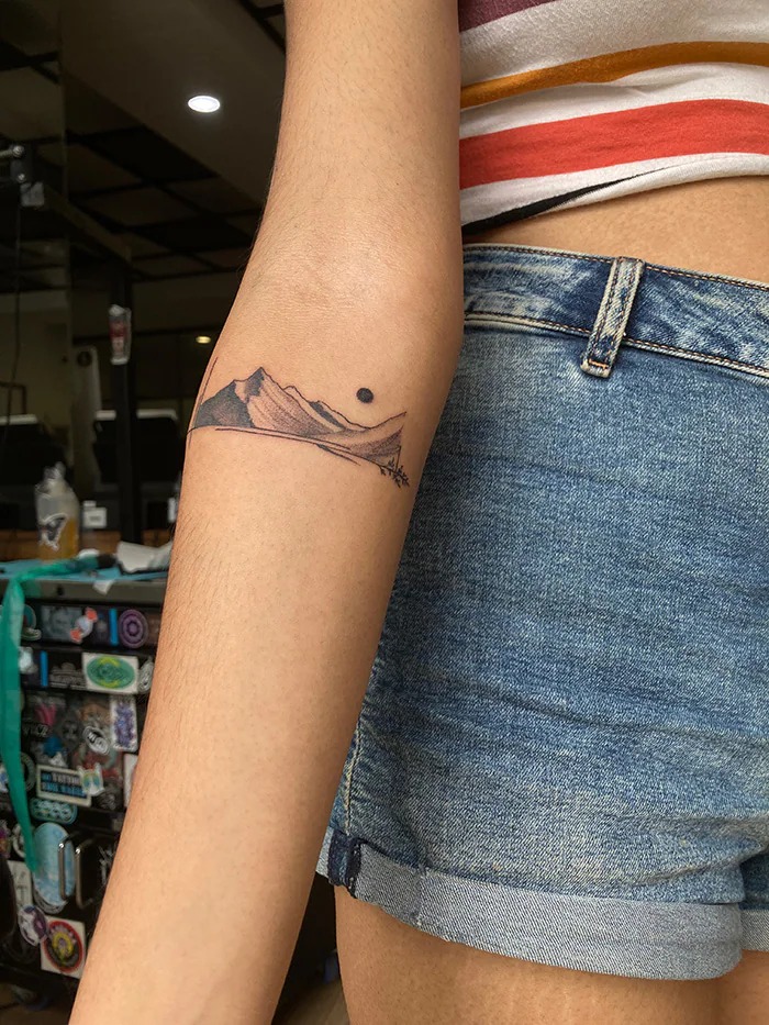 Minimalist Mountain Landscape Tattoo Tattoo Design