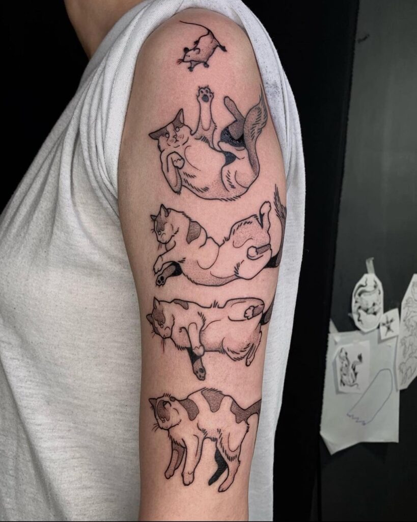 Cat Falling in Motion Tattoo Tattoo Design