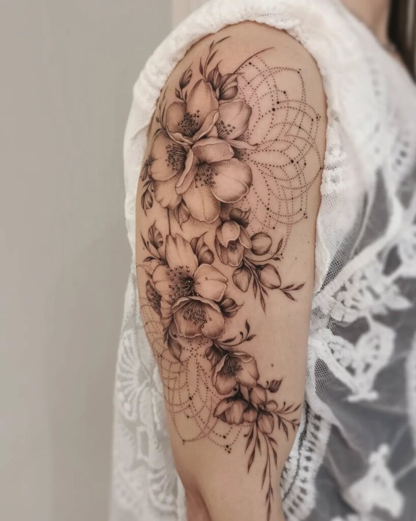 Elegant Floral and Mandala Upper Arm Tattoo Tattoo Design