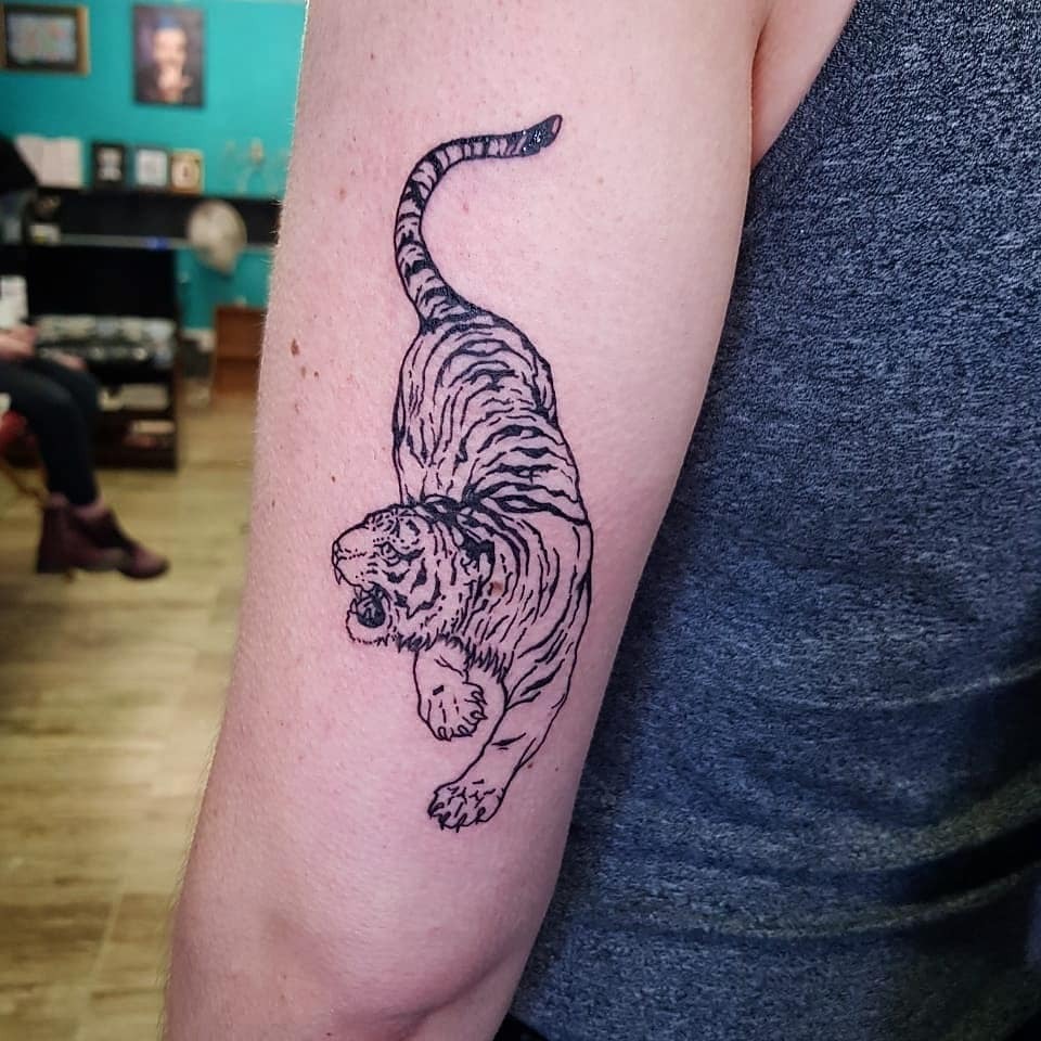 Fierce Leaping Tiger Upper Arm Tattoo Tattoo Design