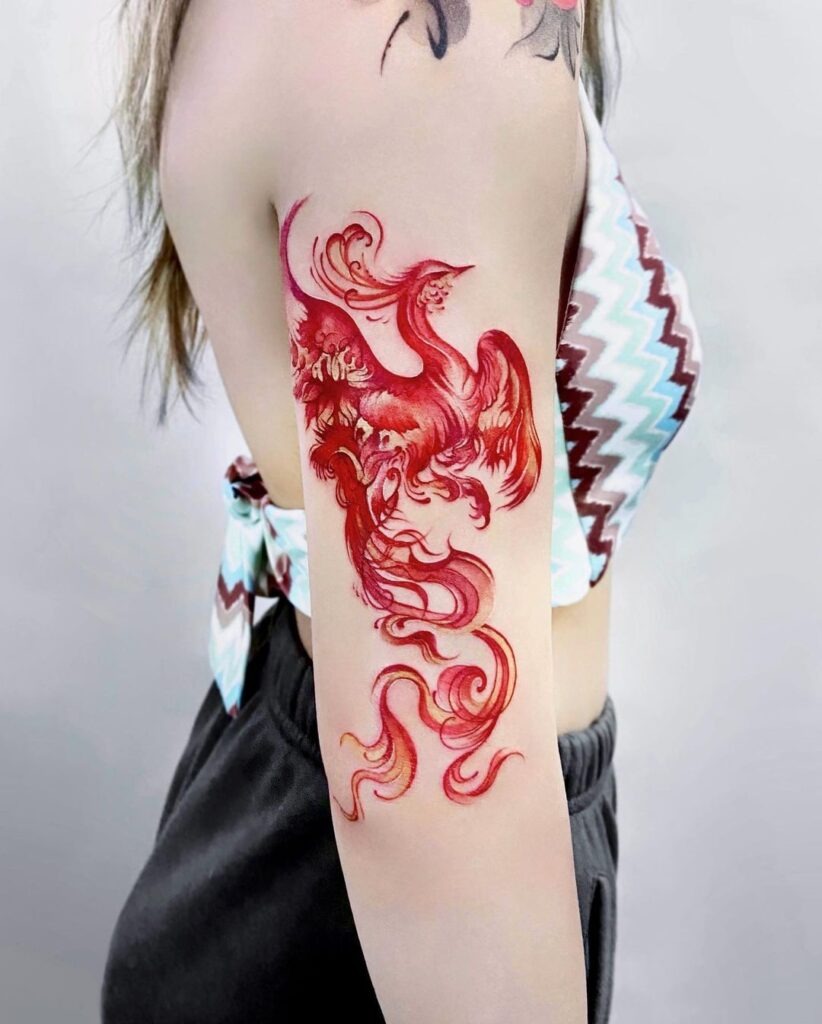 Fiery Red Phoenix Tattoo Tattoo Design