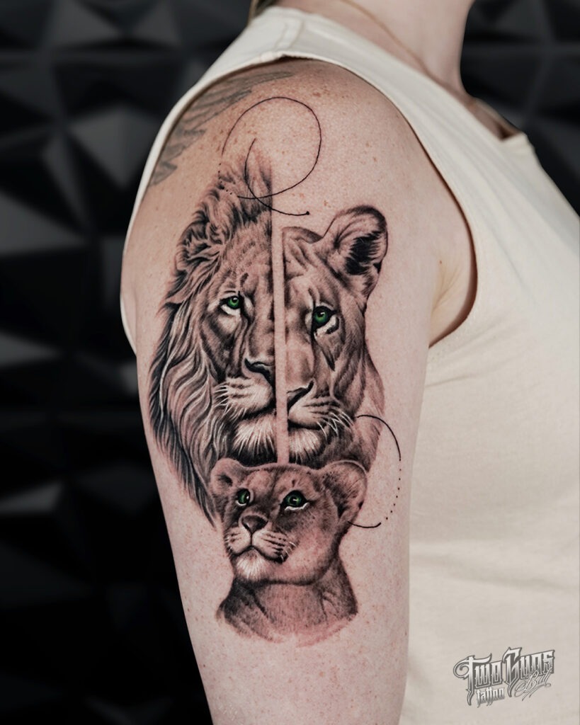 Lion Family Portrait Upper Arm Tattoo Tattoo Design