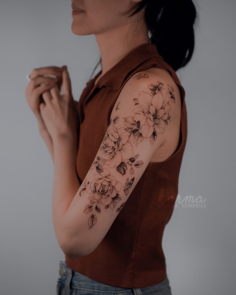 Soft Floral Cluster Upper Arm Tattoo Tattoo Design