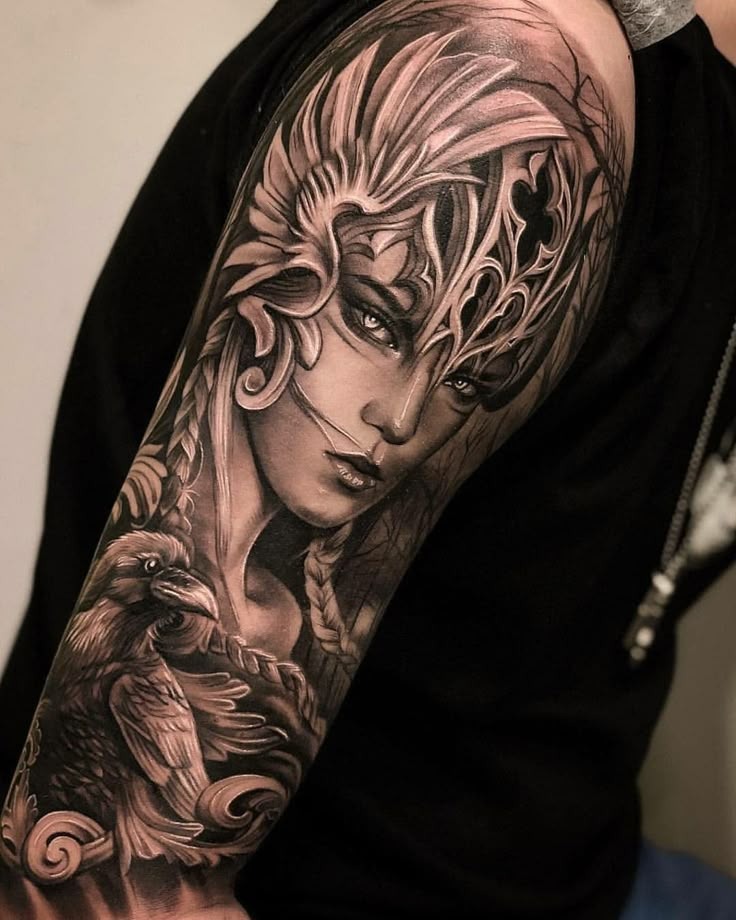 Ethereal Gaze and Norse Power Tattoo Design