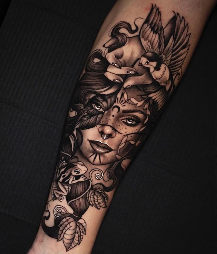 Ethereal Valkyrie with Tribal Influence Tattoo Design
