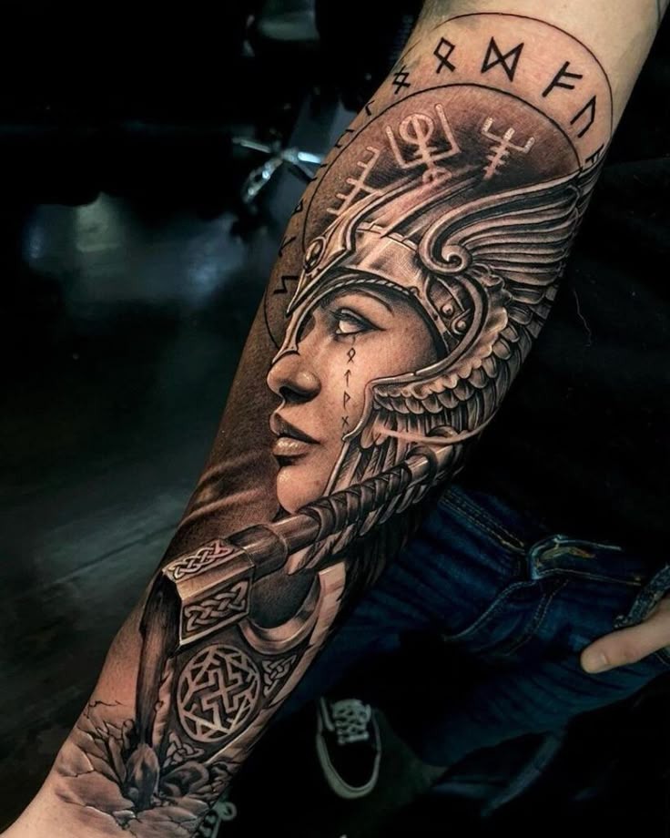 Geometric warrior with skull motif Tattoo Design