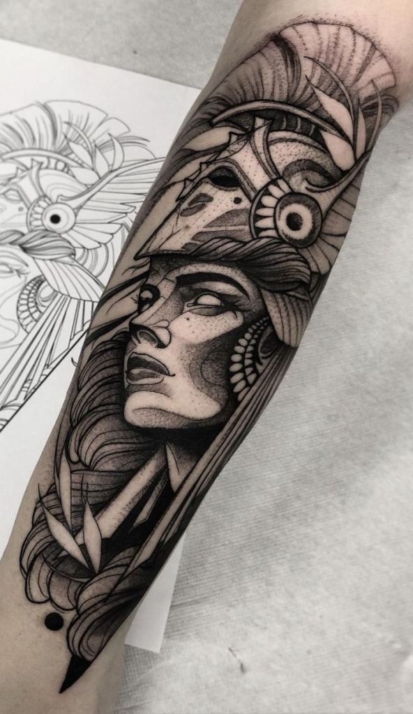 Graceful Linework Valkyrie Tattoo Design