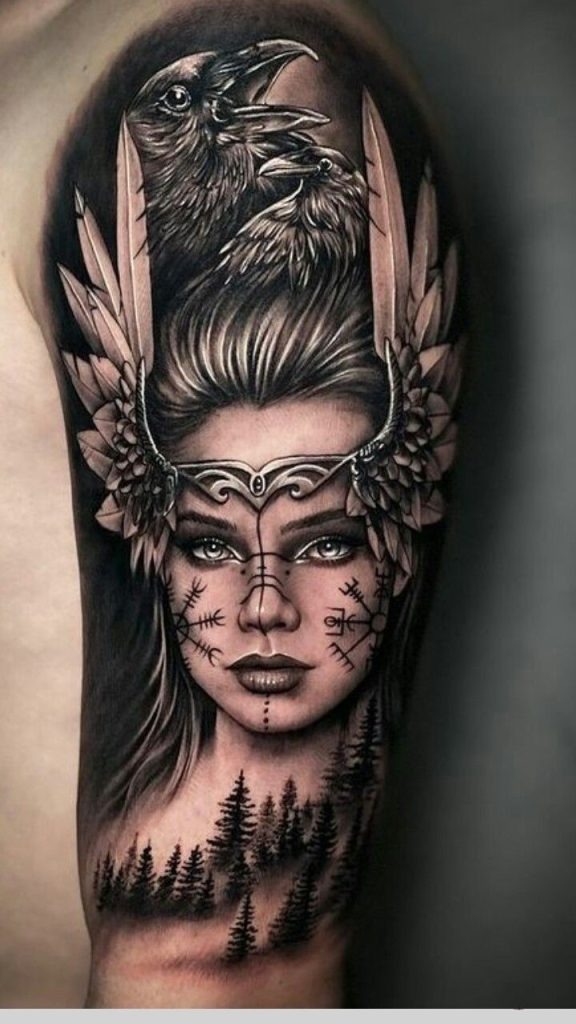 Royal warrior with lotus and fur Tattoo Design