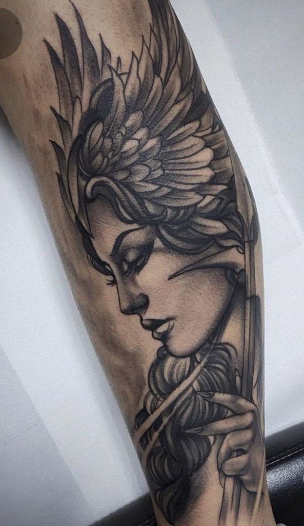 Winged Serenity in profile Tattoo Design